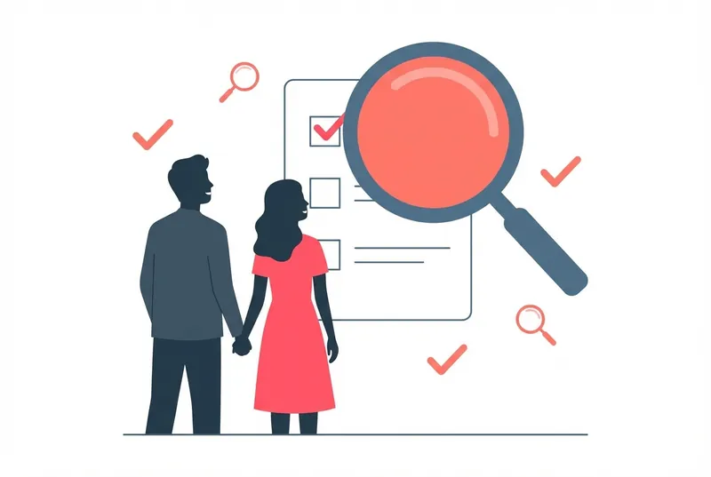 結婚相談所を選ぶ際のチェックポイントを確認するイラスト