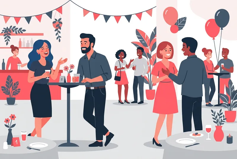 婚活パーティーで会話を楽しむ男女のイラスト