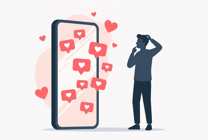 いいね数の通知に振り回される様子のイラスト