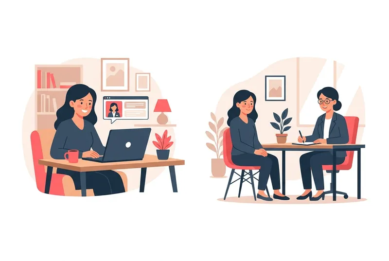 オンライン型と店舗型の結婚相談所の違いを表すイラスト