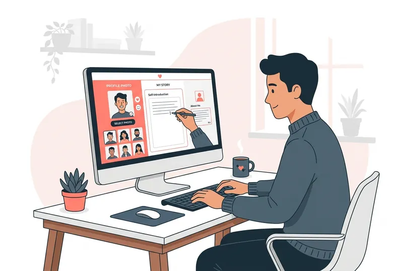 プロフィール写真と自己紹介文を作成するイメージイラスト