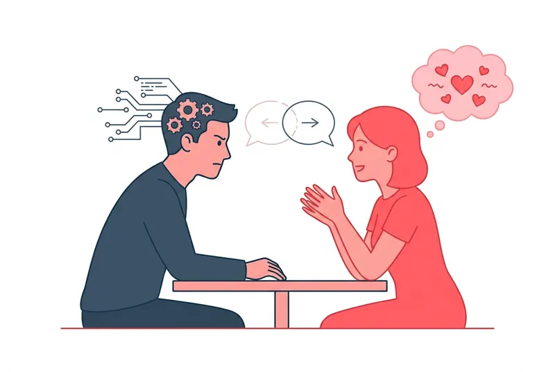 NT型男性の論理的思考と相手の共感ニーズがすれ違うイメージ